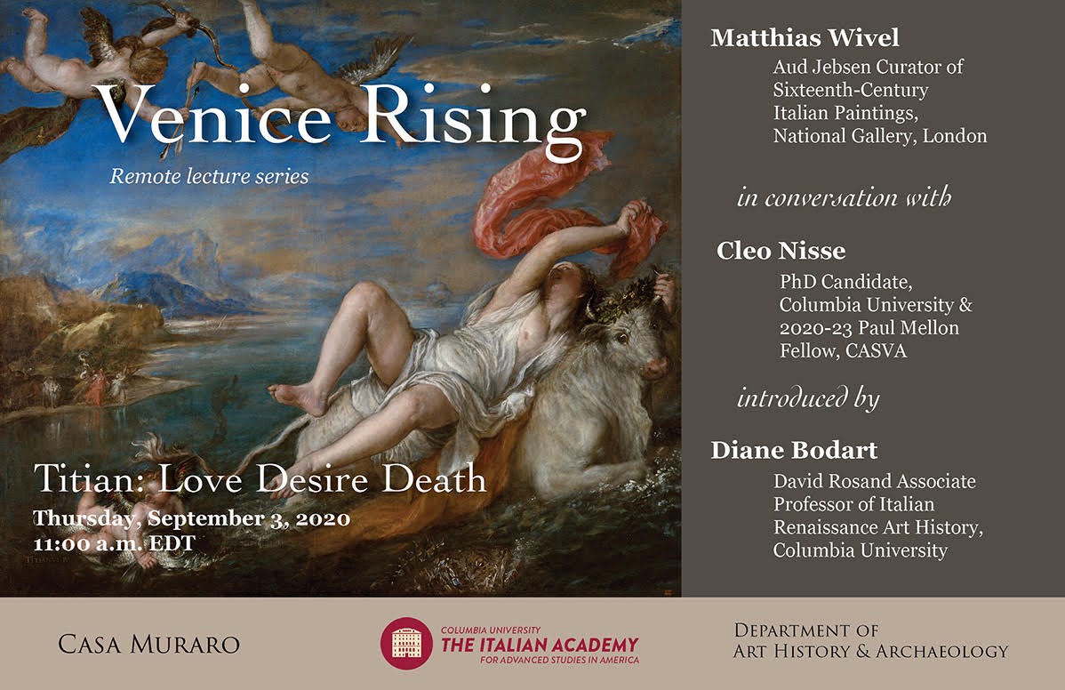 Titian: Love Desire Death event flyer to be held on September 3, 2020 