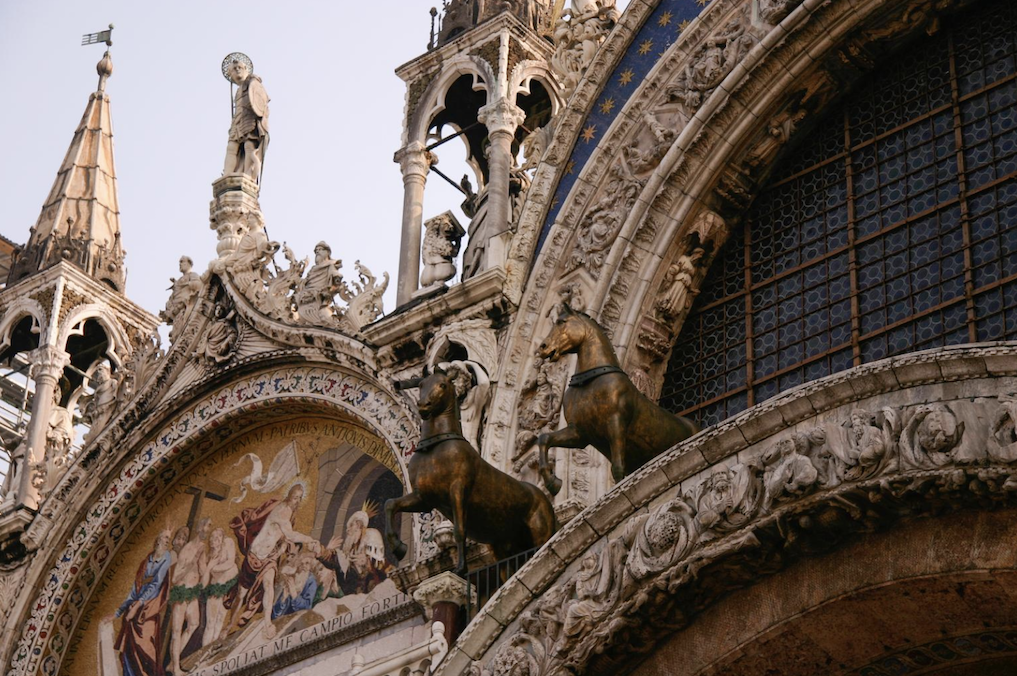 View of Saint Mark's Basilica, detail of bronze quadriga 