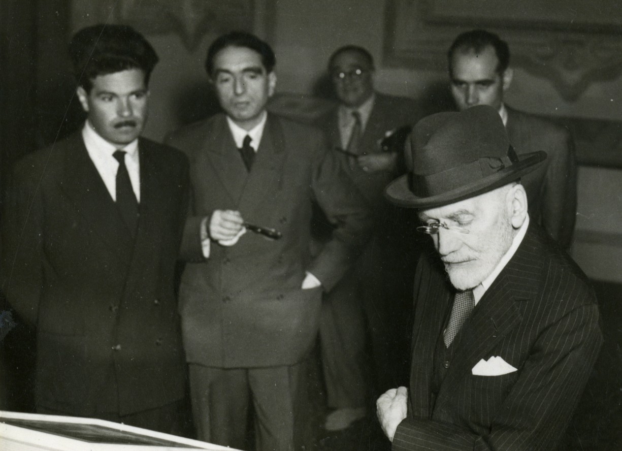 Michelangelo Muraro, Bernard Berenson, Rodolfo Pallucchini, G. Pedrocco, and R. Levi at Giovanni Bellini Exhibition, 1949